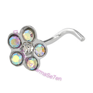 Jewelled Flower - AB  - Silver Nose Stud